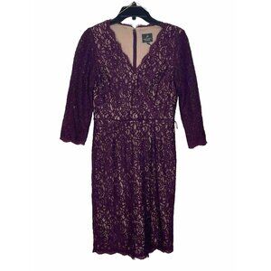 Adrianna Papell Dress Sz 6 Fully Lined Romantic Burgundy Crochet Lace Weddings
